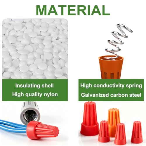 100PCS Electrical Wire Caps Wire Connectors Nuts Kit, 22-10AWG Insulating Insert Twist Wire Connectors with Spring, Screw on Terminals Assortment Set Quick Connection - size: 100pcs