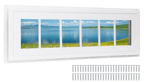 NeatiEase Vinyl Transom Window, 10" x 36" Fixed Glass Household Windows with Grids and Dual-pane Tempered Glass for House, Shed, Doors, Garage, Chicken Coop, Basement (White) - size: 10"x36"
