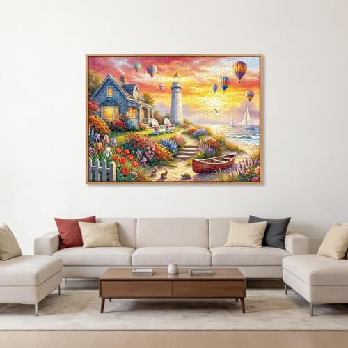 Coastal Lighthouse Sunset Puzzles for Adults 1000 Pieces - color: Coastal Lighthouse