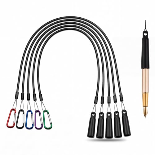 Lewtemi 5 Sets 24 Inch Pen Leash Tether for Clipboard Lanyard Carpenters Pencils Holder Clips Elastic Silicone Stretchable Pen Holder Ring Buckle for Nurses, Waitresses, Construction Workers, Office