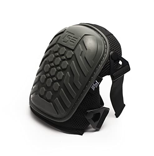 TSE Safety Heavy Duty Professional Knee Pads, Double Strap and Adjustable Clips Hex Pro Knee Pads for Work, Gel Cushion Premium Quality Kneeling Pads for Men and Women,Black Medium
