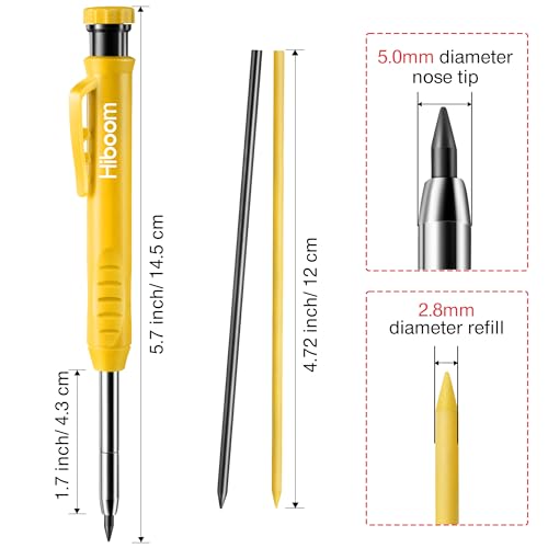 Hiboom 2 Pack Mechanical Deep Hole Carpenter Pencil, 14 Refills - color: Black, Yellow