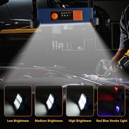 120W Solar Rechargeable Work Light, 144 LED Portable Flood Light with Stand, IP66 Waterproof 4 Modes LED Job Site Lighting Flashlights for Mechanic Camping Fishing Car Repair - color: Blue