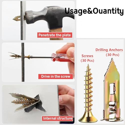 Expansion Screw Sleeve - Hammer Driver Anchor with Screw Nail-in Drywall Plaster Fixing Expansion Anchor Bolt (60)