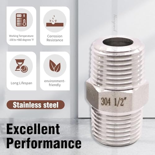 1/2 NPT Nipple, 304 Stainless Steel Hex 1/2 Nipple pipe fittings - size: NPT1/2