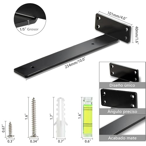 HEART ART Floating Shelf Brackets 10 Inch,Heavy Duty Black 2 Pack - size: 10 Inch, style: 2 Pack