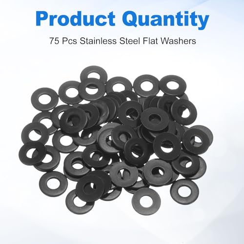 uxcell 75Pcs M6 304 Stainless Steel Flat Washers, ID 6mm, OD 16mm, Thickness 1mm Round Metal Washers for Screws Bolts, Outdoor Construction, Black - size: M6*16*1mm