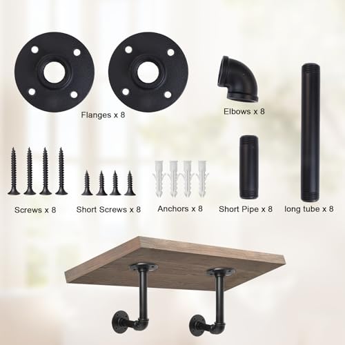 Storystore Industrial Pipe Shelf Brackets, 8 Pack Iron L-Shaped Shelving Brackets for 7-14 inches Board, Heavy Duty Metal Shelving Bracket - Black DIY Pipe Shelves (6.5 x 3.5 Inch) - size: 8 Pcs ( for board depth 7"-14")