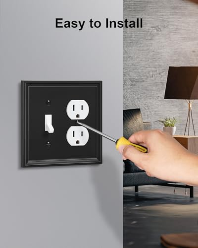 2-Pack Natural Bamboo Fiber Combo Toggle/Duplex Light Switch Cover Plate - color: Black, size: 1 Toggle/1 Duplex 2PK