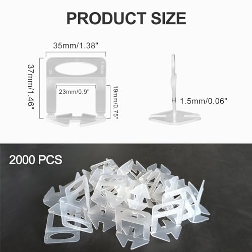 Tile Leveling System 1/16" Spacers Tile Leveler clips 2000pcs DIY Tile Leveling Spacers Tile Leveling System for Professional Ceramic and Stone Installation - size: 1/16" 2000pcs tile leveling system