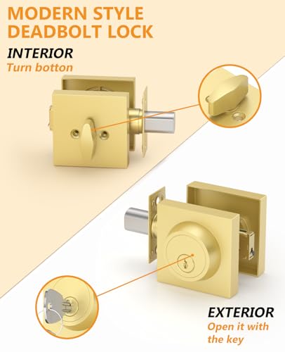 Asidrama 1 Pack Brushed Gold Heavy Duty Single Cylinder Deadbolts - color: Brushed Gold, size: 1 Pack, style: Deadbolt