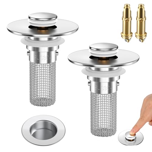 2PCS Bathroom Sink Stopper Strainer, Pop-Up Bathroom Sink Drain Strainer with Removable Stainless Steel Hair Catcher Basket, Universal Fit for US Bathroom Sinks, Bathtubs, Showers & Floor Drains - color: 2pcs