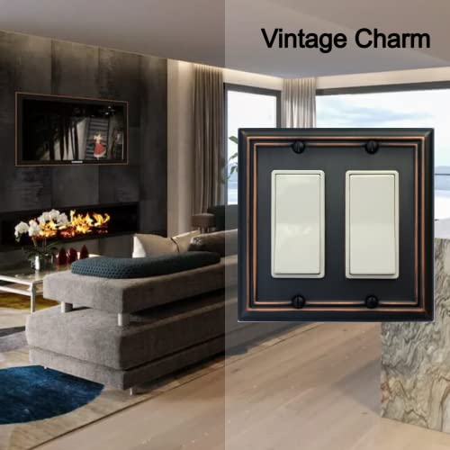 OKAWYC Double Decorator Light Switch Cover Adler Metal Wall Plate, 2-Pack Aged Bronze 2 Gang Double Rocker, for Receptacle Dimmer Switch GFCI Outlet, Switch Cover Decorative Wallplate, Durable - style: 2 Decorator 2PK