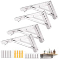 Folding Shelf Brackets, Max Load 330 lb, Heavy Duty Stainless Steel Collapsible Wall Mounted Shelf Brackets for Table, Space Saving DIY Bracket, Pack of 2 (Silver, 12 Inch 4pack) - size: 12 Inch 4pack