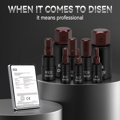 DISEN 32-Piece HEX Bit Socket Set - size: 1/4"& 3/8”& 1/2“ 32PCS HEX Bronw