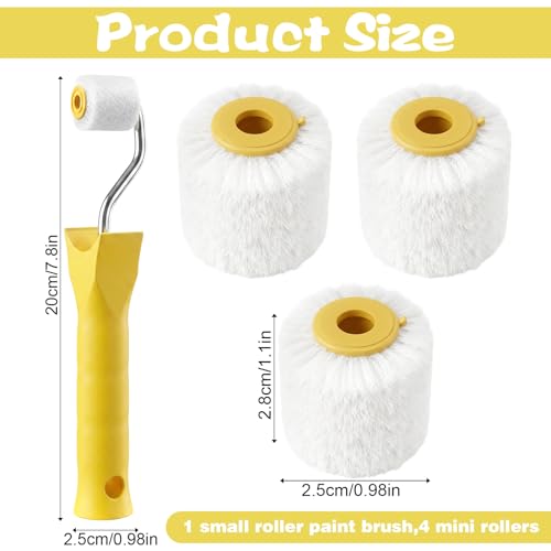 Mini Paint Roller Set 4/5 inch Small Paint Rollers for Touch Up Trim Edge and Corner Professional Extra Small Paints Wool Brushes with 1 Handle and 4 Rollers Tiny Painting Tool