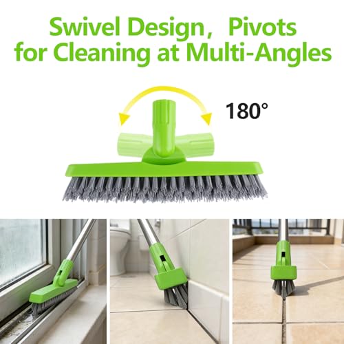 Grout Brush with Long Handle & Groove Gap Scrub Brush, Grout Cleaning Brush,V-Shape Grout Scrub Brush,Grout Cleaner Brush for Bathroom,Tile,Baseboard, Kitchen, Space Window Track, Corner