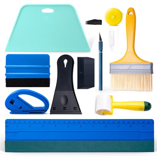 FOSHIO Wallpaper Tools Set, Paste Brush, Seam Roller, Plastic Scraper Tool, Felt Squeegee with Mesureing Tape, Paper Cutter and Exacto Knife for Peel & Stick Wallpaper, Window Film Installation - color: 05 Wallpaper Kit