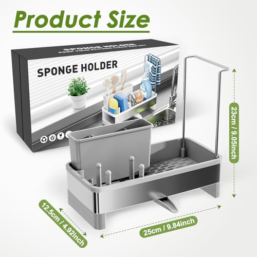 Ewaiira Stainless Steel Sink Caddy, Sponge Holder for Kitchen Sink 9.8″ - color: C-gray