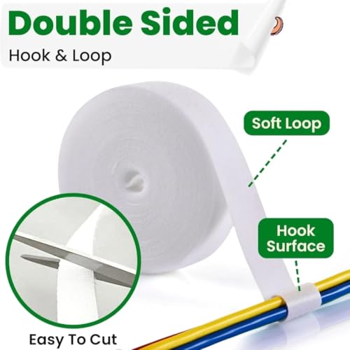 Cable Management Kit – 4 Pack 3FT Cord Sleeves + 3 Roll Reusable Cable Ties, Wire Organizer Wrap for TV, Desk, Computer, Home & Office, White