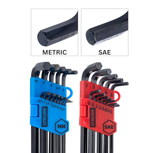 NEIKO 01103A Metric and Standard Allen Wrench Set, 26 Piece Ball End Hex Key Set, SAE & MM Long Allen Keys 1.27mm to 10mm & 0.05” to 3/8 Inch, Hex Wrench, Black Oxide Chrome Vanadium, Storage Case - size: Metric+SAE - 26pc