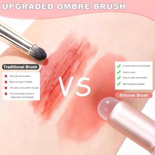 10Pcs Ombre Nail Brush Set, Silicone Chrome Powder Brush for Blooming & Aura Nails, French Tip Manicure, Nail Palette | Mixing Rod | Gradient Painting Pen Acrylic Nails Polish Design Tools