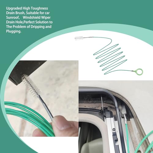 1 PC Car Drain Hole Unblocker, 9.8Ft Flexible Door Sunroof Fuel Tank Cover Drain Hole Pipe Brush, Special Cleaning Tool for Leak Plugging, Universal for Car Refrigerator Dredging (Green)