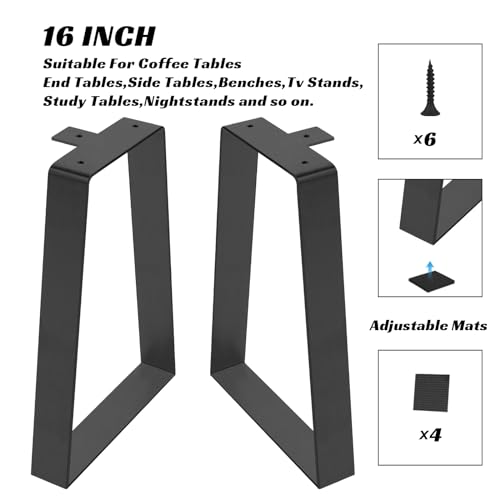 16 Inch Bench Legs, Trapezoid Metal Table Legs Heavy Duty Furniture Feets for DIY Desks, Black Metal End/Side Tables,Benches, Sofa, Set of 2 (H16 x W11, Black) - size: 16 '' Trapezoid 1