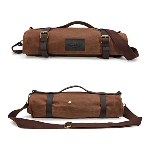 Dickies Chef Knife Roll Bag Portable Organizer and Cutlery Storage Roll, Waxed Canvas and Leather, Medium - size: Medium