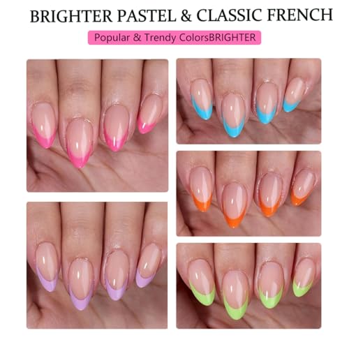 240Pcs French Tips Press on Nails Short Almond Fake Nails 9 Color Full Cover Acrylic False Nails with Designs Colorful Glue on Nail Glossy Reusable Artificial Nail Press ons for Women Manicure Art - color: Style-21