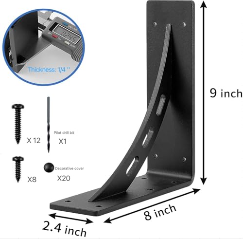 9"x8"x2.5" Heavy Duty Shelf Brackets - Max Load 1100 LBS, Premium Alloy Metal Mantel Brackets - Set of 2 - Fireplace & Countertop Support - size: 9 inch x 8 inch