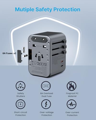VINTAR Universal Travel Adapter 35.5W, 6-in-1 with 3 USB-A QC & 2 USB-C PD - color: 35.5W Silver