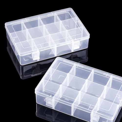 2 Pcs 12 Grids Clear Organizer Box Plastic Storage Container with Adjustable Dividers for Electronics Jewelry Beads Art DIY Crafts Fishing Small Parts - color: 2 Pcs 12 Grids Large