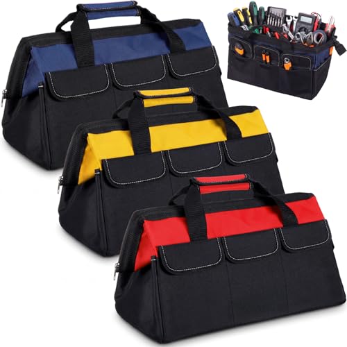 Sanwuta 3 Pack 18 Inch Tool Bags, Side Pockets, Blue, Red, Yellow - color: Blue, Red, Yellow, size: 18 Inch, style: Side Pockets