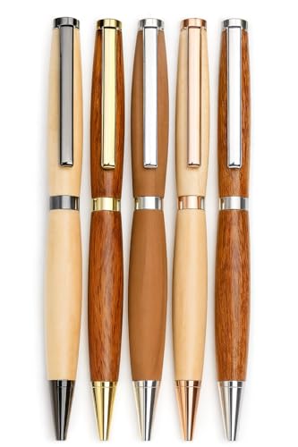 Slimline Pen Kit for Wood Turning || 5 Pack with Multiple Finishes || 7mm Twist Pen Kit
