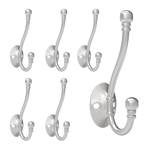 CBWLWJ 6 Pack Heavy Duty Wall Hooks for Hanging, Metal Coat Hooks Wall Mount, Easy to Install, Ideal for Living Room, Bathroom, Kitchen, Bedroom (Silver) - color: Silver