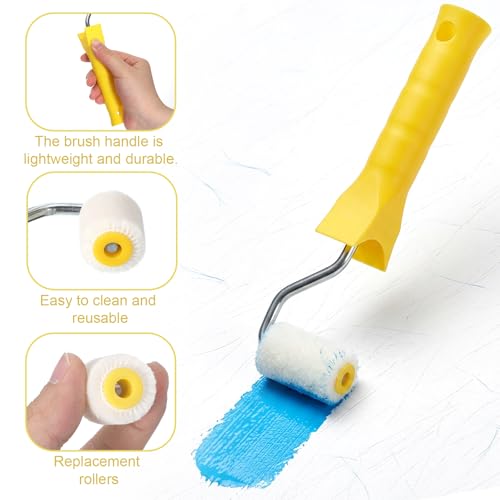 Mini Paint Roller Set 4/5 inch Small Paint Rollers for Touch Up Trim Edge and Corner Professional Extra Small Paints Wool Brushes with 1 Handle and 4 Rollers Tiny Painting Tool