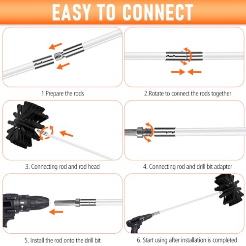 35Feet Chimney Sweep Kit,6 in Brush Head,Dryer Vent Cleaner Kit, Chimney Sweep&Chimney Cleaning Kit, Rotary Chimney Cleaning System for Flue/Fireplace/Sewage Pipe/Hood with 27 Nylon Flexible Rods - color: Regular, size: 35FT