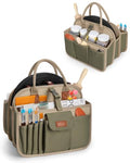 Pottery Tool Organizer Bag, Art Supply Studio Bag, Clay Tool Storage Caddy - color: Khaki+Green