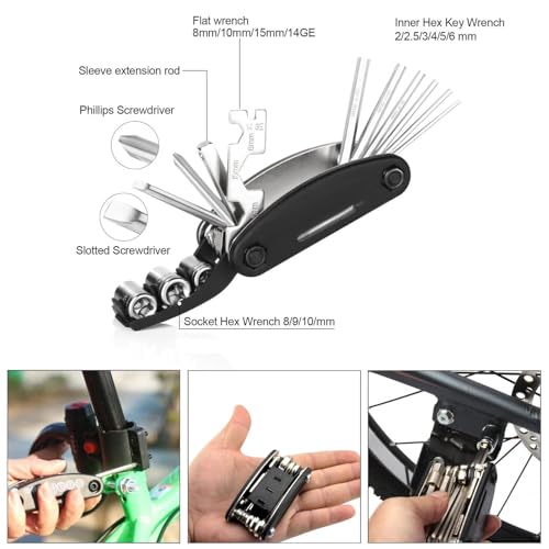 DAWAY Bike Repair Tool Kits - Bicycle Repair Bag & 120 PSI Bike Pump or Saddle Bag Set, with 16 in 1 Bicycle Multitool, Bike Tire Levers Wrench, Portable Patches Fixes - Practical Cycling Accessories - style: bike tool kits with frame bag