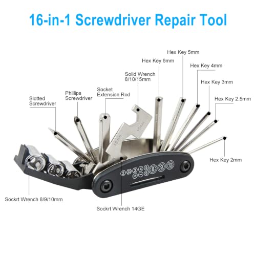Chumxiny Bike Repair Kit Contains 16-in-1 Tool, 120Psi Mini Bicycle Pump, Tire Patch, Used for Mountain/Road Bike.