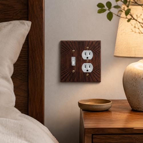 DoubleFill 4 Pcs Walnut Wood Switch Cover,14 * 14.2cm,1 Toggle 1 Duplex - color: 1 Toggle 1 Duplex, size: 14.2 x 14 cm
