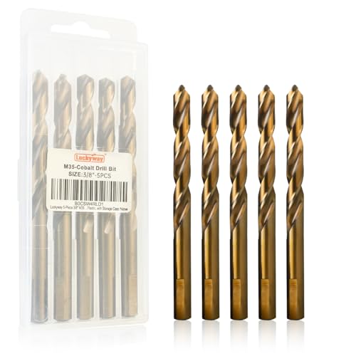Luckyway 3/8 Inch Cobalt Drill Bits (5 Pack), M35 HSS Metal 3/8" Drill Bit Titanium Coated for Hard Metal, Stainless Steel, Cast Iron, Wood and Plastic, with Storage Case - style: 3/8" (5Pcs) Cobalt Drill Bits
