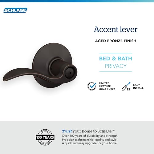 Schlage F40 ACC 716 Accent Door Lever, Bed & Bath Privacy Lock, Aged Bronze - color: Aged Bronze, size: Standard