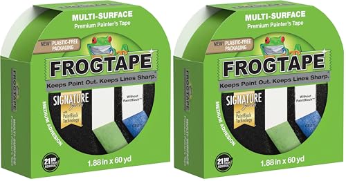 FrogTape Multi-Surface Painter's Tape with Paintblock, 2 in Wide (1.88 in x 60 yd), Quick Stick Medium Adhesion, Premium Green Painters Tape Removes Clean, 1 Roll (Pack of 2) - size: 2 Rolls