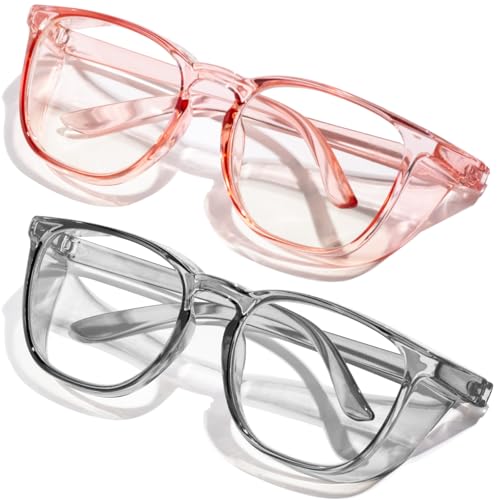 Safety Glasses Anti Fog Clear Blue Light Blocking Eye Protection Nurse Goggles for Women Men - color: A5 Pink + Grey