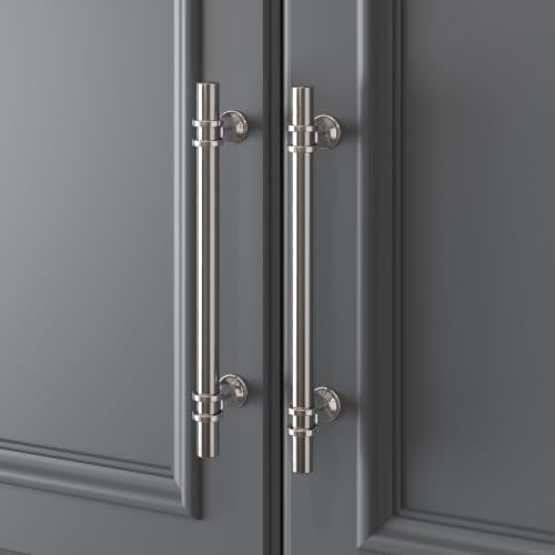 Haliwu 10 Pack Brushed Nickel Cabinet Pulls, Cabinet Handles Brushed Nickel, Kitchen Hardware Satin Barrel Drawer Dresser Knobs, 6-1/4 inch Hole to Hole Center | 160mm Hole Center, Solid Aluminum and Zinc Alloy, Kitchen Pulls Hardware for Bathroom Drawer