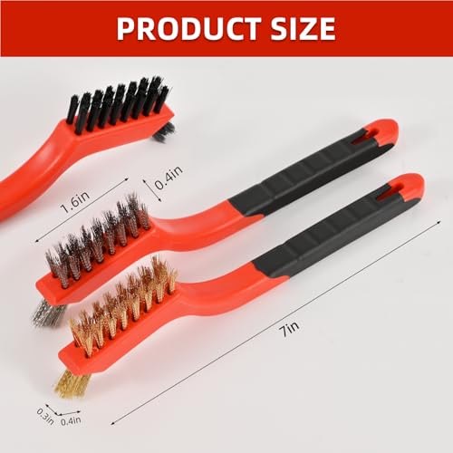 3PCS Wire Brushes for Cleaning Rust, Nylon, Brass & StainlessSteel Bristles - style: 3pcs