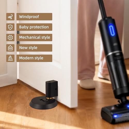 PANALI Windproof Door Stopper, Brass Mechanical Door Stop, Black - color: Matt Black