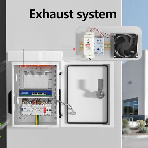 Outdoor Electrical Box with Thermostat and Fan, Cold-Rolled Steel Plate, Aluminum Alloy Back Beam, One-Piece Ventilation Design, IP65 Waterproof, Wall/Pole Mounted. (17.7" x 13.7" x 7.9") - size: 17.7" x 13.7" x 7.9"